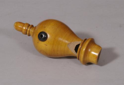 S/4871 Antique Treen 19th Century Sycamore Cuckoo Whistle