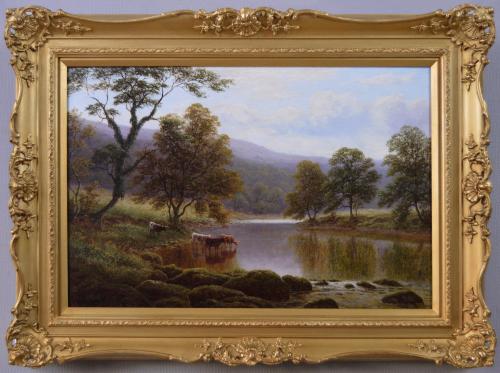 Landscape oil painting of a Yorkshire river by William Mellor