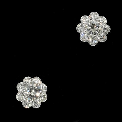 Fine platinum diamond cluster stud earrings circa 1910/20
