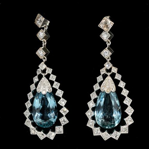 Aquamarine diamond fine drop earrings