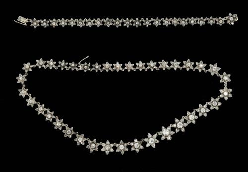 Victorian diamond cluster necklace gold silver with extension/bracelet circa 1860