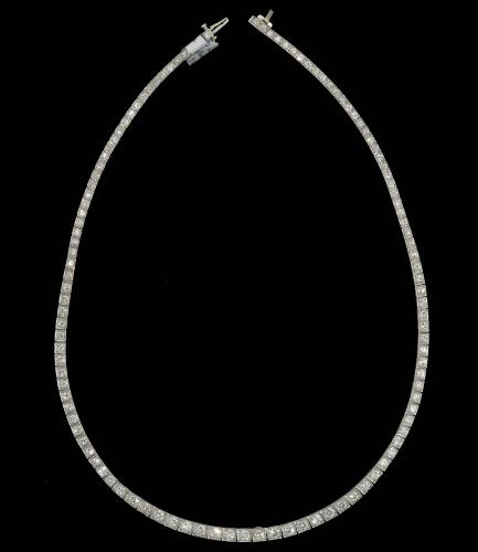 Platinum diamond necklace with drop hook for hanging pendants, circa 1930