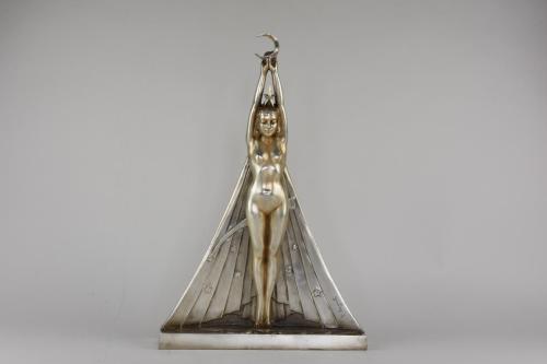 La Nuit by Georges Lavroff a silvered Art Deco bronze figure