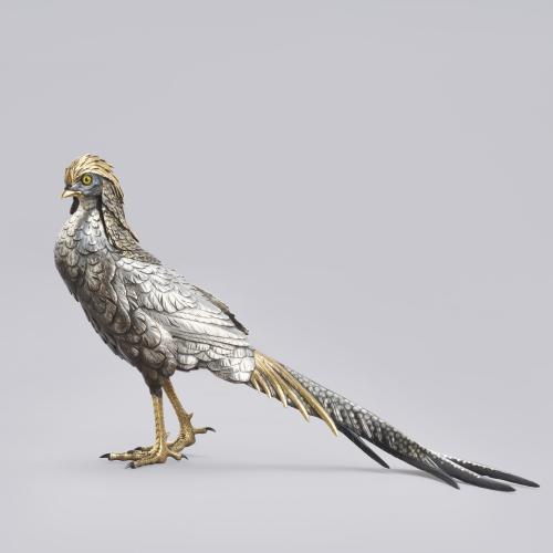 Japanese bronze pheasant signed Shubi, Meiji Period