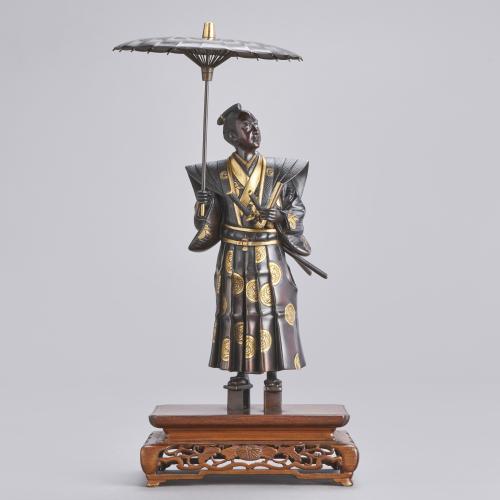 Japanese bronze Samurai wearing formal court robes