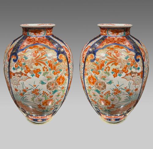 Pair 19th century Japanese Imari vases