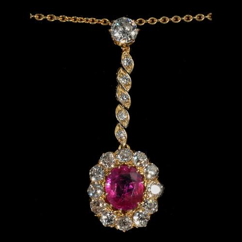 Burmese ruby diamond Victorian gold drop pendant
