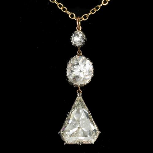 Georgian rose diamond gold silver drop pendant