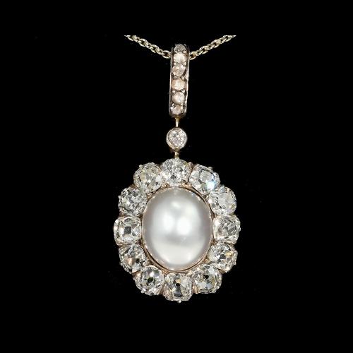 Victorian gold silver natural pearl diamond pendant
