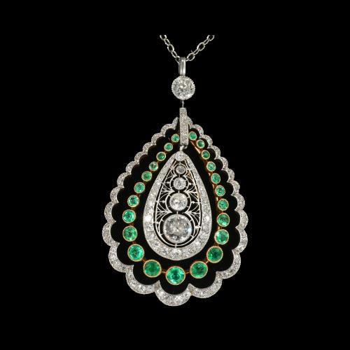 Edwardian diamond emerald platinum and gold pendant