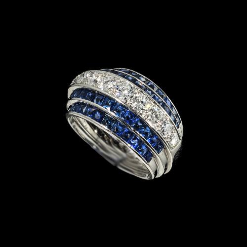 Sapphire diamond bombe platinum ring signed CALDWELL