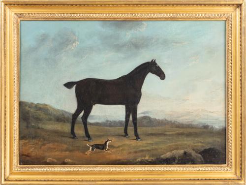 Charles Branscombe, A Black Hack with a terrier, in a landscape