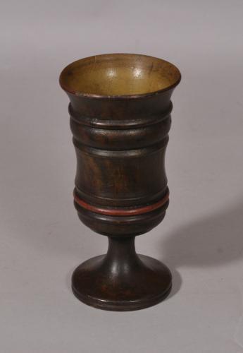 S/4906 Antique Treen 19th Century Decorated Beech Goblet