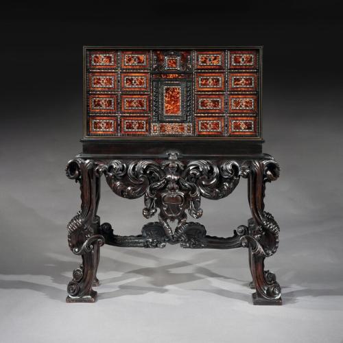 17th Century Neapolitan Ebony Tortoiseshell and Mother of Pearl Cabinet on Stand