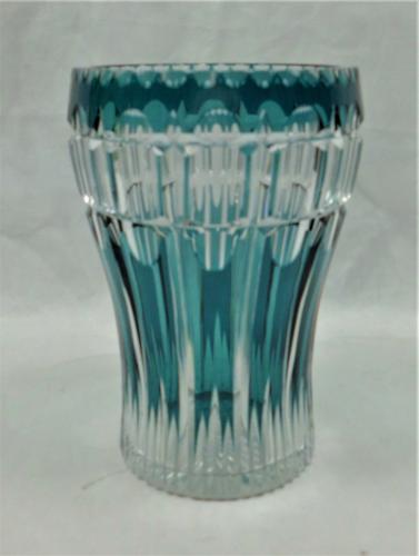 teal over crystal glass vase
