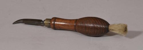 S/4972 Antique Treen Mid 19th Century Champagne Knife and Brush