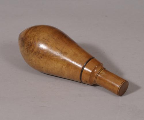 S/4984 Antique Treen 19th Century Boxwood Shot or Powder Flask