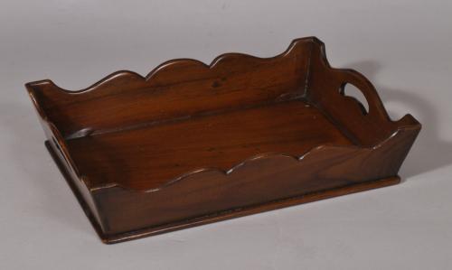 S/4966 Antique Treen Late Victorian Mahogany Galleried Tray