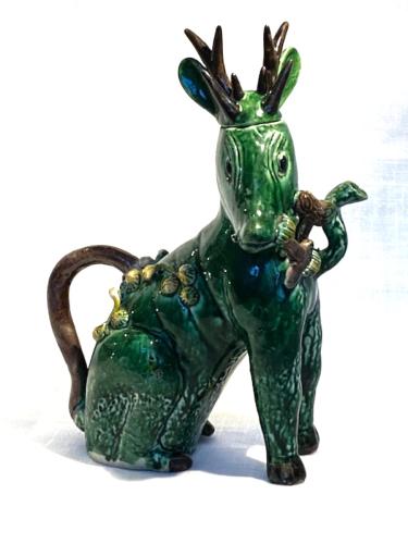 A Chinese Biscuit Glazed Deer Water Dropper and Cover, Kangxi (1662–1722)