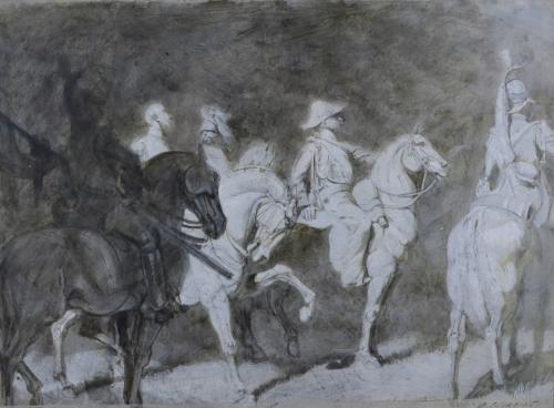 Early 20th Century Pair of Gouache paintings of Ghostly Armies by Alfred Charles Conrade
