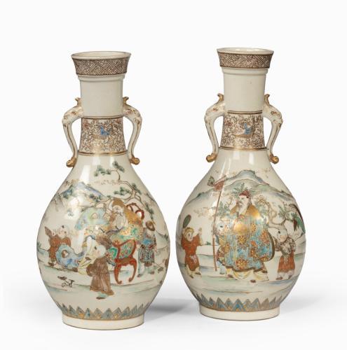 Meiji period Satsuma earthenware vases