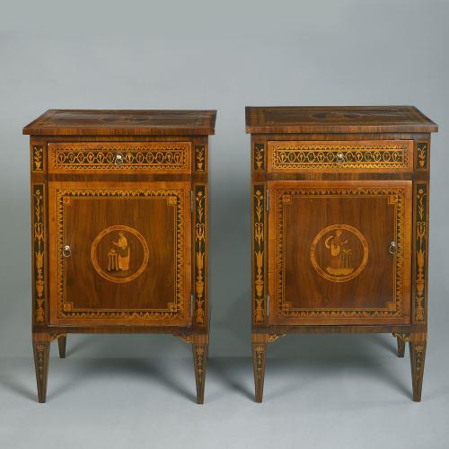 Walnut and Marquetry Commodini