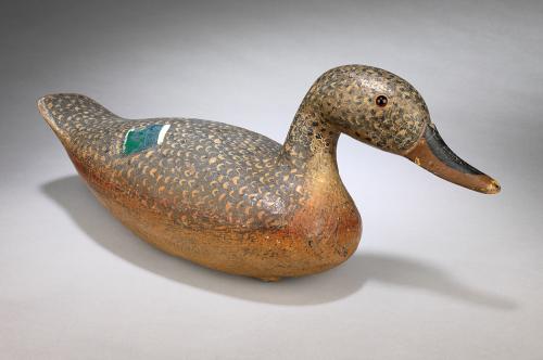 Fine Working Duck Decoy  In the Form of a Mallard Hen  Hand Carved and Painted Wood  English or American, c.1900