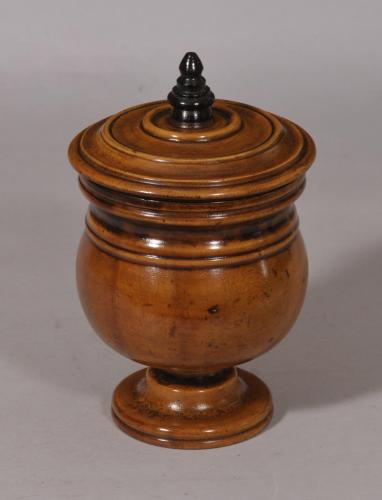 S/5009 Antique Treen 19th Century Lidded Sycamore Spice Pot