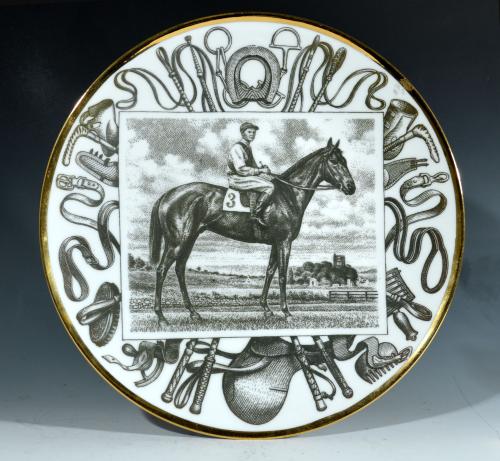 Piero Fornasetti Race Horse Porcelain Plate,  Grand Campioni Italiani Del Galoppe (Great Italian Equestrian Champions) #10,  Tenerani