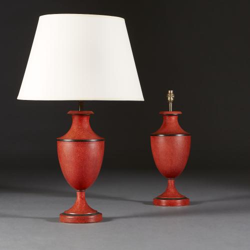 A Pair of Red Tole Urn Lamps