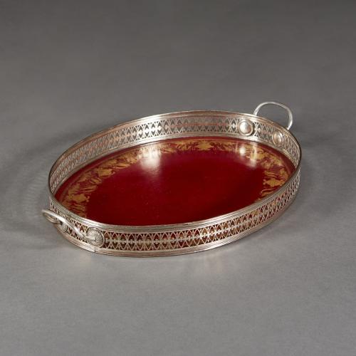 Directoire Silver Tray with Red Lacquer