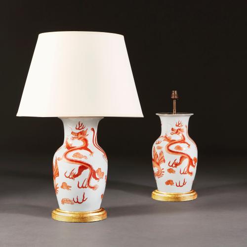 A Pair of 19th Century Dragon Lamps