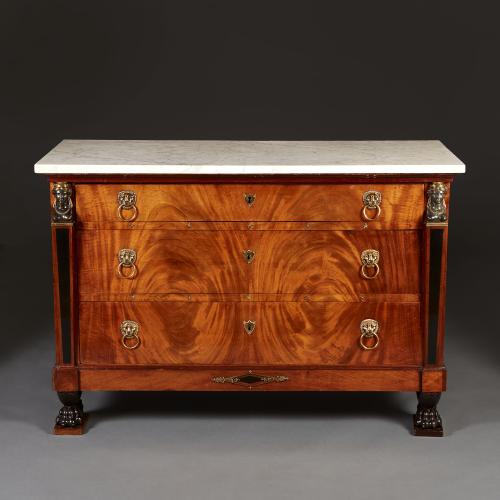 Empire Flame Mahogany Commode by Jean-Frédéric Ratié, Stamped F Ratié
