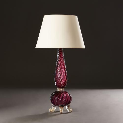 An Overscale Cranberry Spiral Murano Lamp