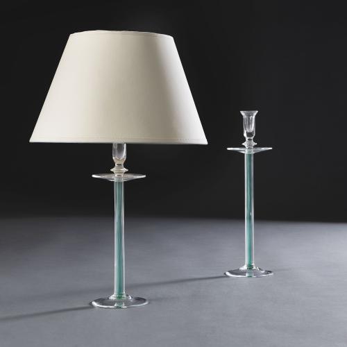 Two Green Murano Glass Candlesticks as Lamps