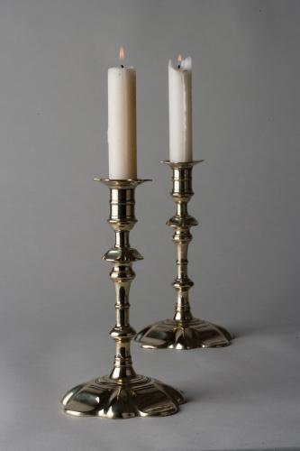 George III Petal-Base Brass Candlesticks