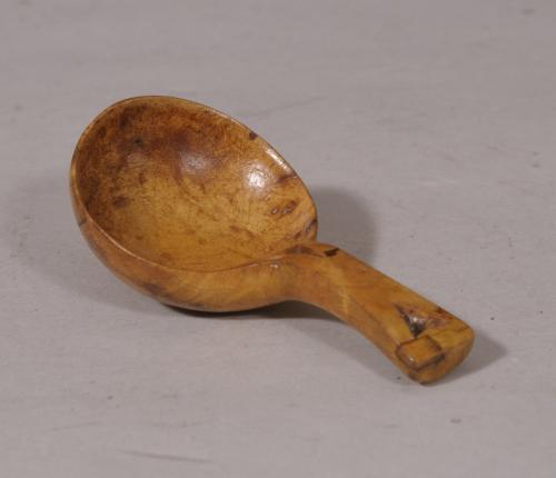 S/4993 Antique Treen Early 19th Century Maple Wood Caddy Spoon