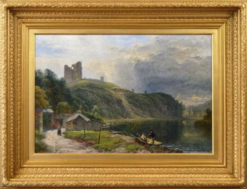 Landscape oil painting of Knaresborough Castle overlooking the river Nidd by Henry Dawson