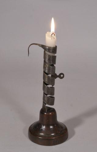 S/4994 Antique Treen 18th Century Spiral Candlestick