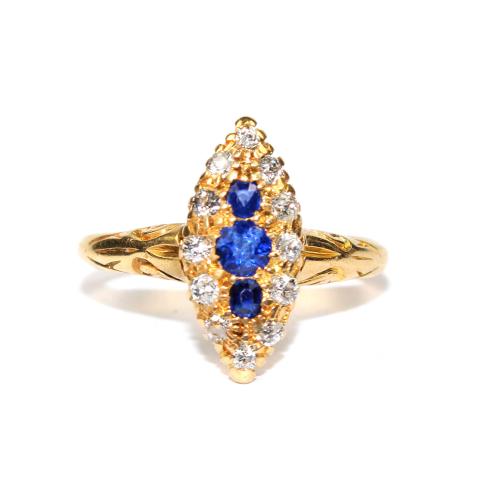 Edwardian Sapphire and Diamond Marquise Ring circa 1910