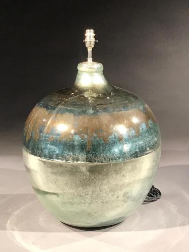 Late-19th century, French, silvered carboy glass table lamp
