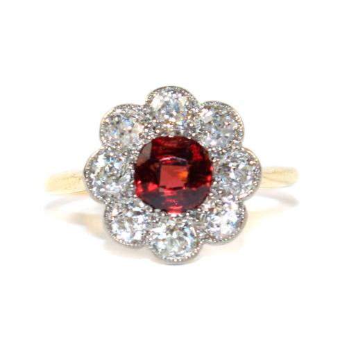 Art Deco Spinel and Diamond Cluster Ring circa 1925
