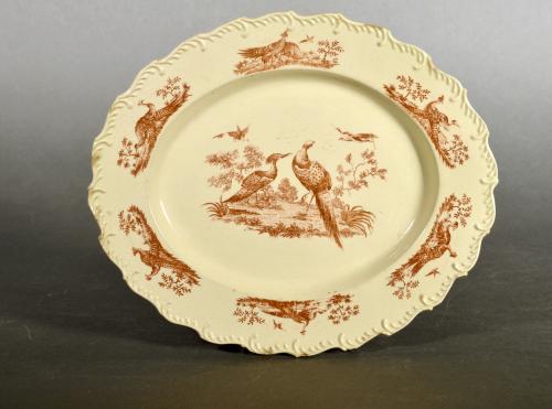 18th Century English Creamware Dish,  Game Bird Decoration & Feathered Edge,  Josiah Wedgwood Circa 1765,