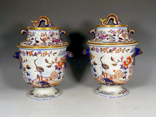 Davenport Stone China Chinoiserie Ice or  Fruit Coolers in "Stork" Pattern