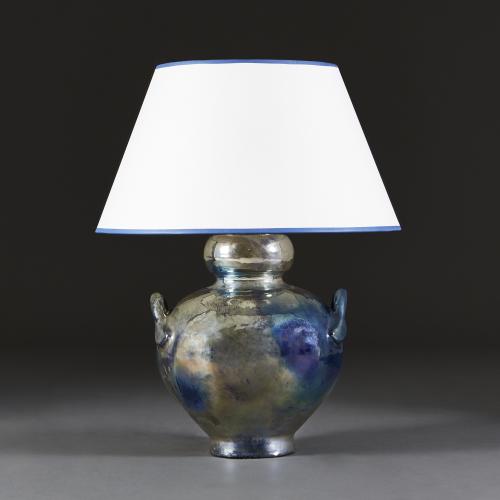 Large Blue Lustre Glaze Lamp