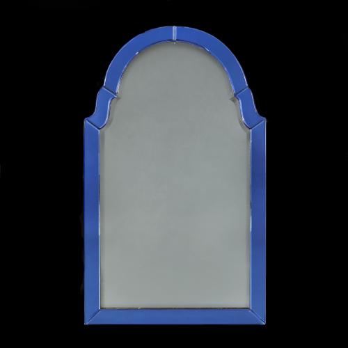 Art Deco Mirror with Blue Glass Border
