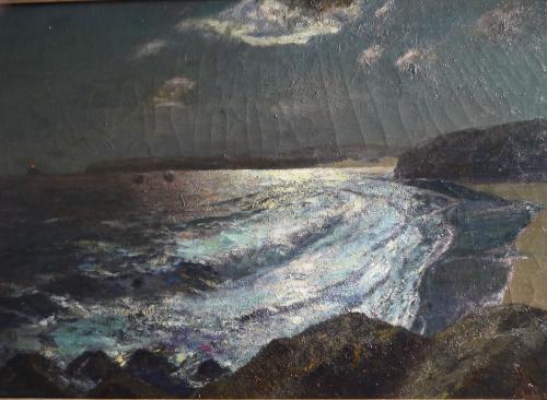 Silver Moonlight St Ives Bay by Julius Ollson RA (1864-1942)