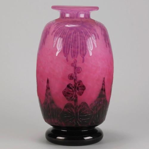 “Dahlias” Art Deco Cameo Glass Vase by Le Verre Français - circa 1920