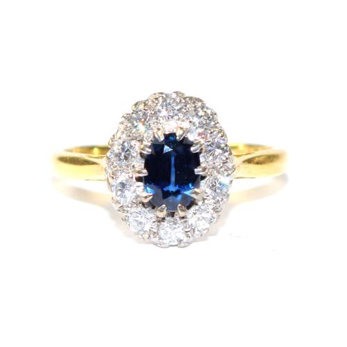 Sapphire and Diamond Cluster Ring circa 1940