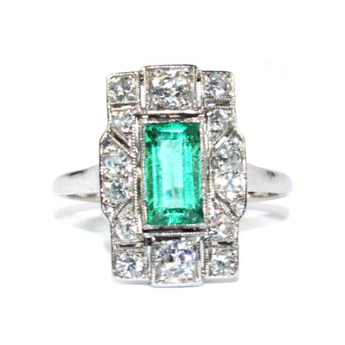 Art Deco Emerald and Diamond Tablet ring circa 1935